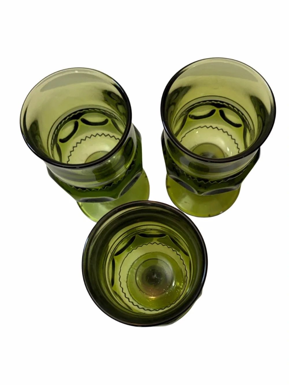Vintage Green Indiana Glass Goblets Kings Crown Pattern Set of 3
